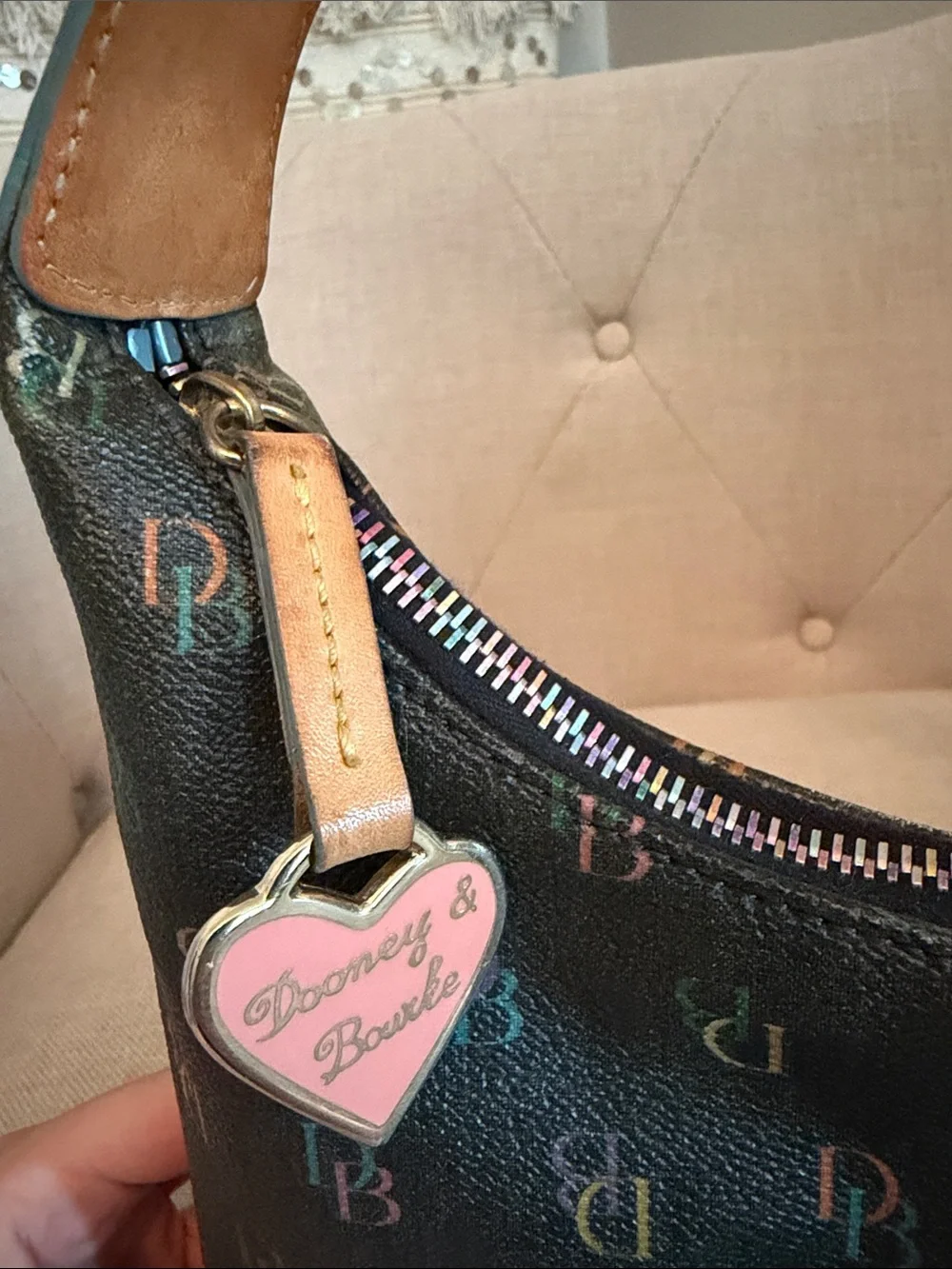 Dooney & Bourke Black Rainbow DB Logo Leather Hobo